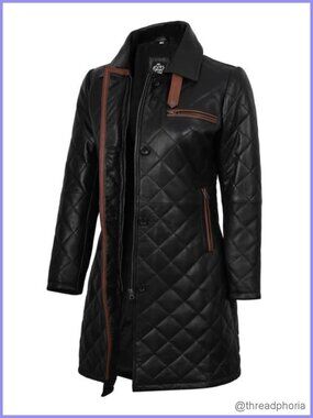 100% Real Lambskin Leather Quilted Car Coat 3/4 Length Women's